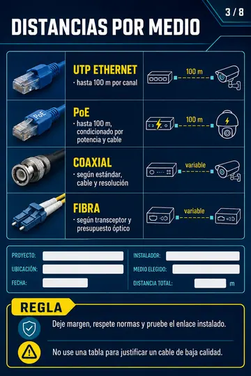 Distances maximales de transmission : UTP, PoE, Coaxial et Fibre