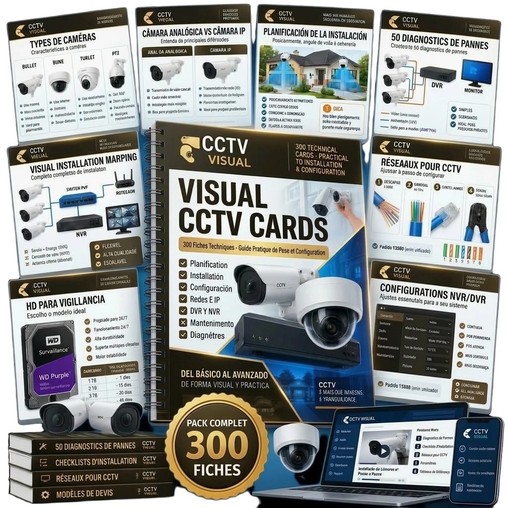 Mockup du guide CCTV Visuel avec fiches visuelles, livres et accès PC/mobile